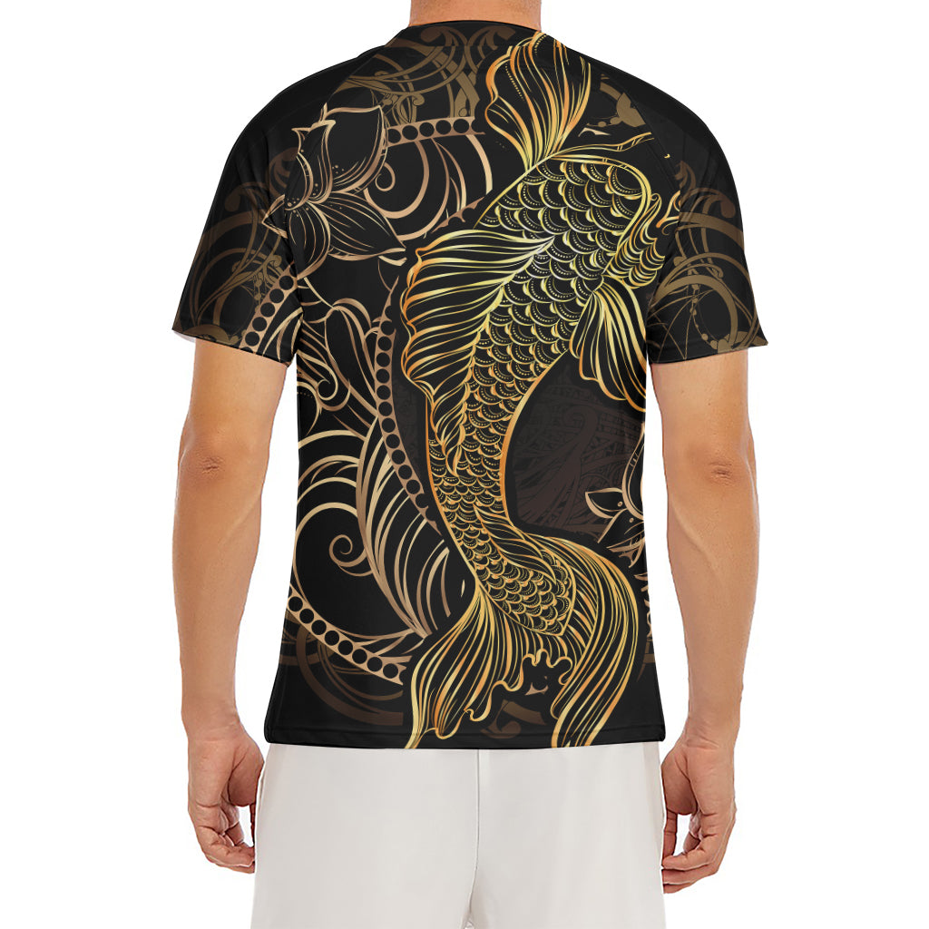 Gold Koi Carp Fish Print Men's Short Sleeve Rash Guard
