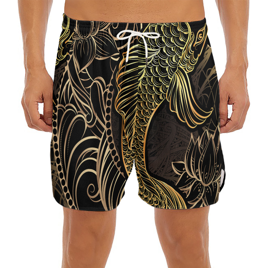 Gold Koi Carp Fish Print Men's Split Running Shorts