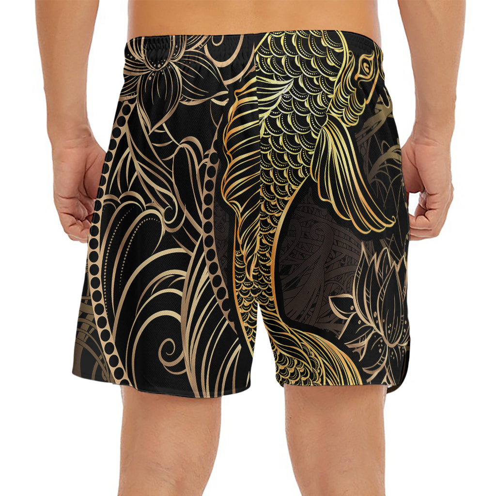 Gold Koi Carp Fish Print Men's Split Running Shorts