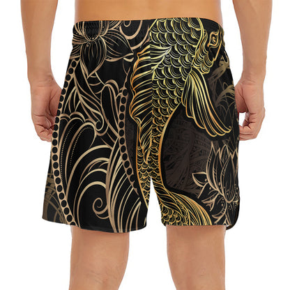 Gold Koi Carp Fish Print Men's Split Running Shorts