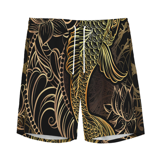 Gold Koi Carp Fish Print Men's Sports Shorts