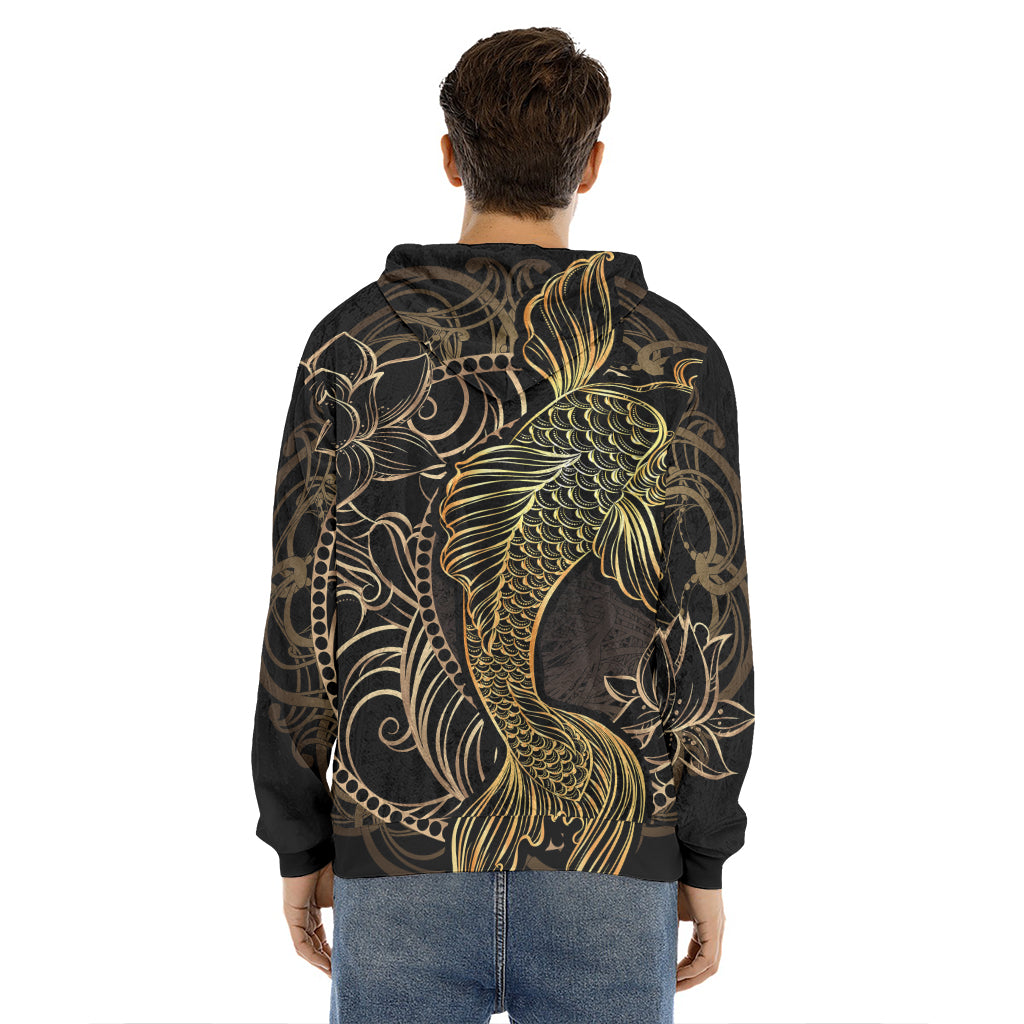 Gold Koi Carp Fish Print Men's Velvet Pullover Hoodie