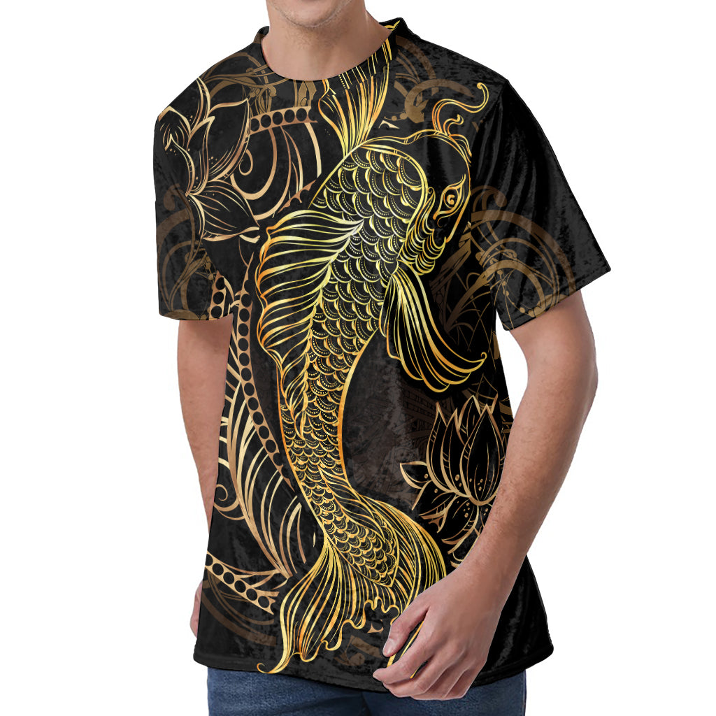 Gold Koi Carp Fish Print Men's Velvet T-Shirt