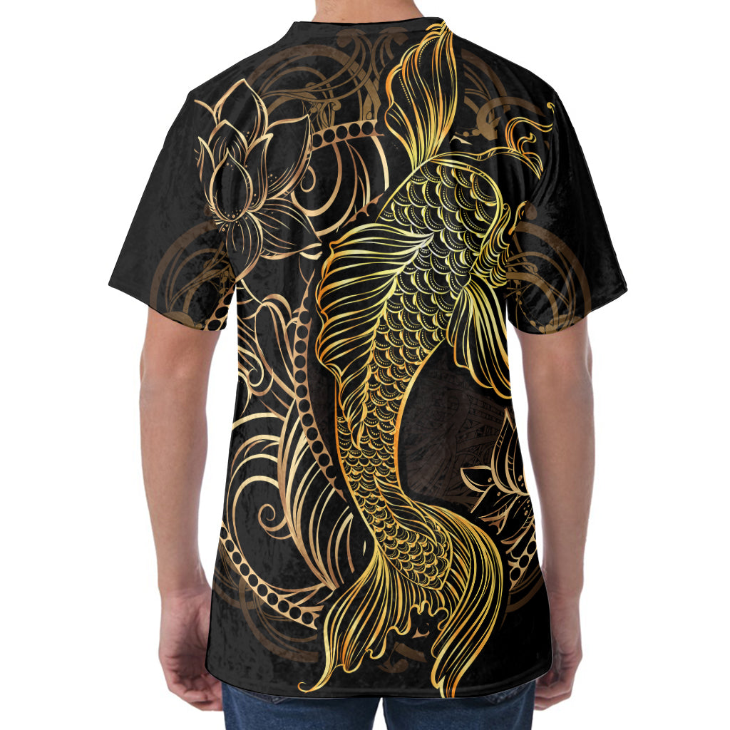 Gold Koi Carp Fish Print Men's Velvet T-Shirt