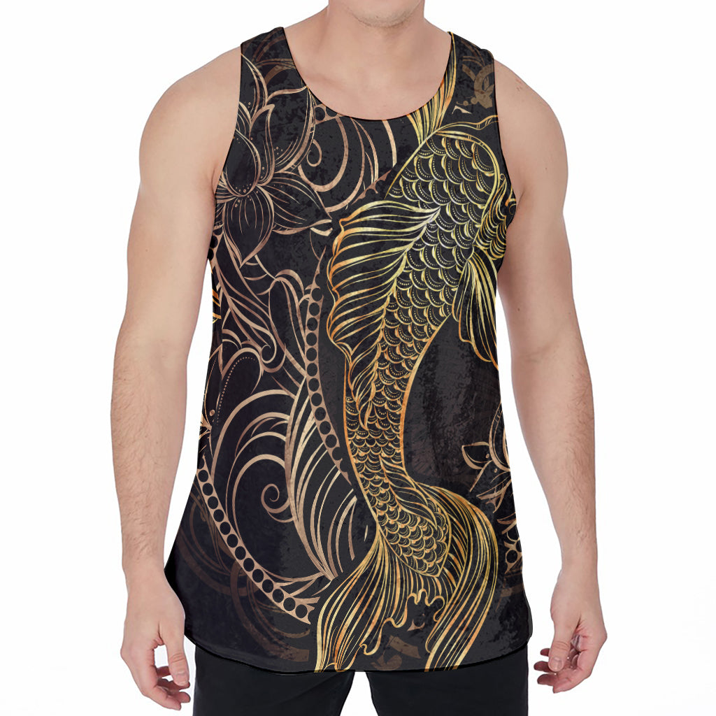 Gold Koi Carp Fish Print Men's Velvet Tank Top