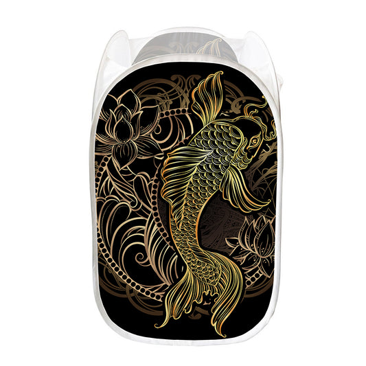 Gold Koi Carp Fish Print Mesh Laundry Hamper