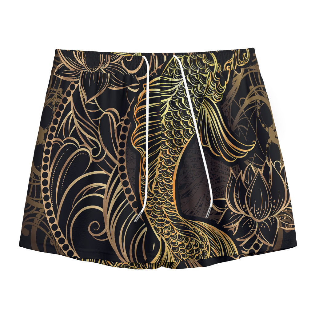 Gold Koi Carp Fish Print Mesh Shorts
