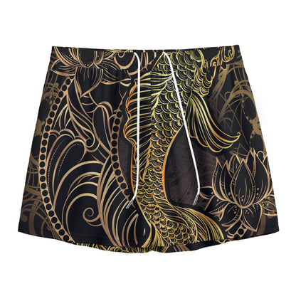 Gold Koi Carp Fish Print Mesh Shorts