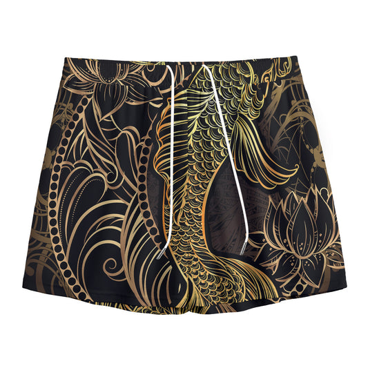Gold Koi Carp Fish Print Mesh Shorts