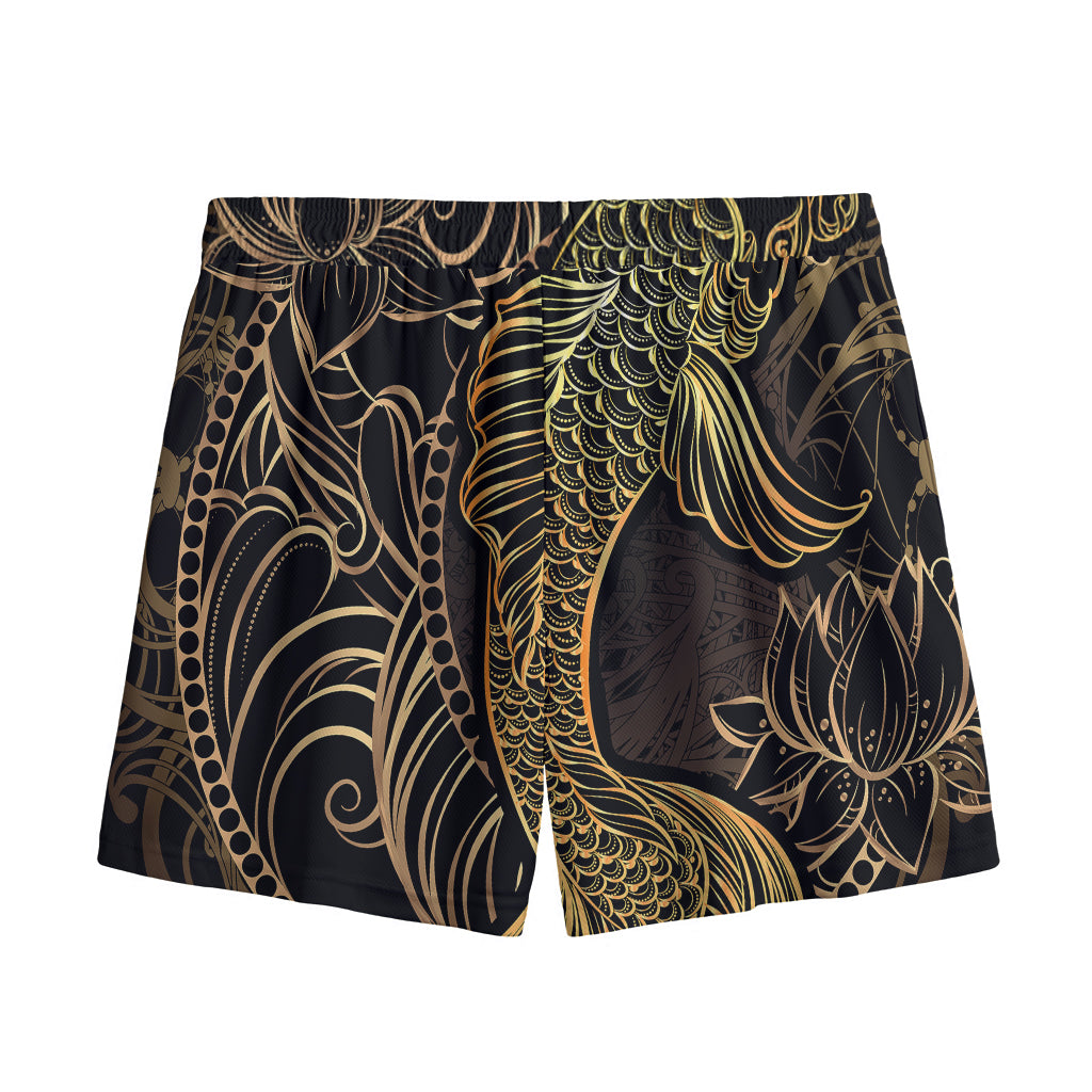 Gold Koi Carp Fish Print Mesh Shorts