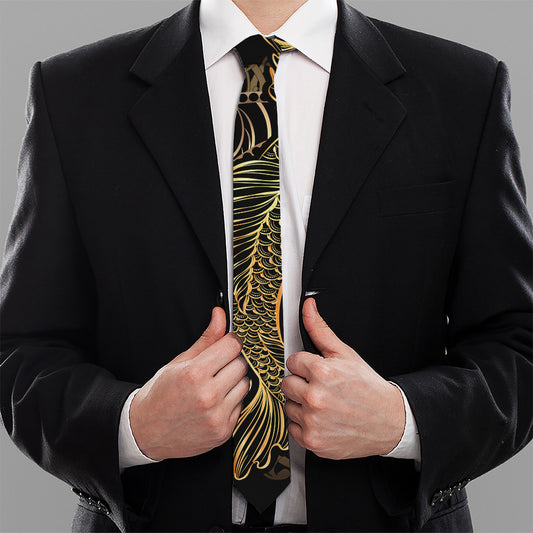 Gold Koi Carp Fish Print Necktie