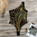 Gold Koi Carp Fish Print One Shoulder Bodysuit