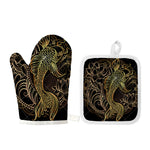 Gold Koi Carp Fish Print Oven Mitt And Pot Holder Set