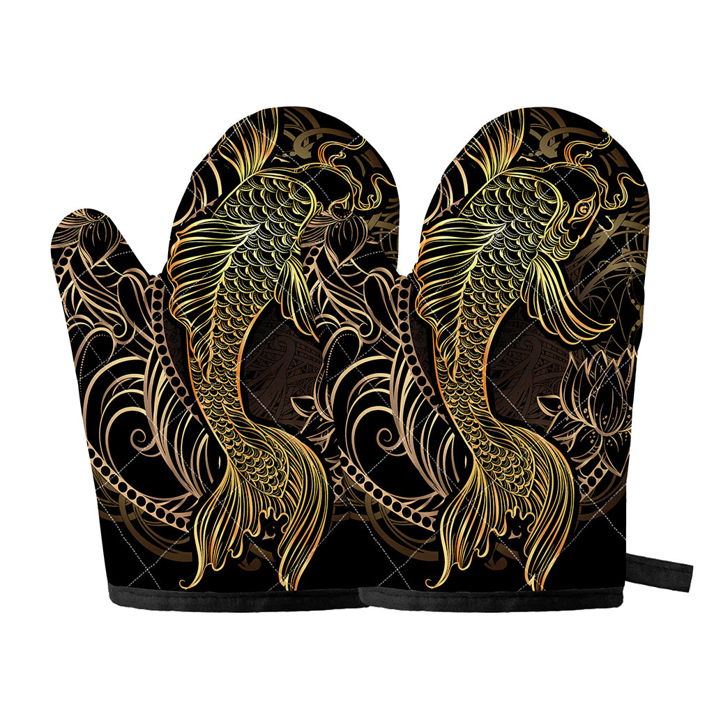 Gold Koi Carp Fish Print Oven Mitts