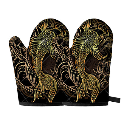 Gold Koi Carp Fish Print Oven Mitts
