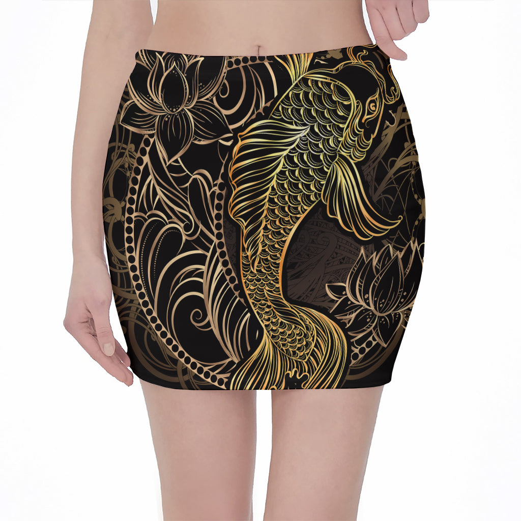 Gold Koi Carp Fish Print Pencil Mini Skirt