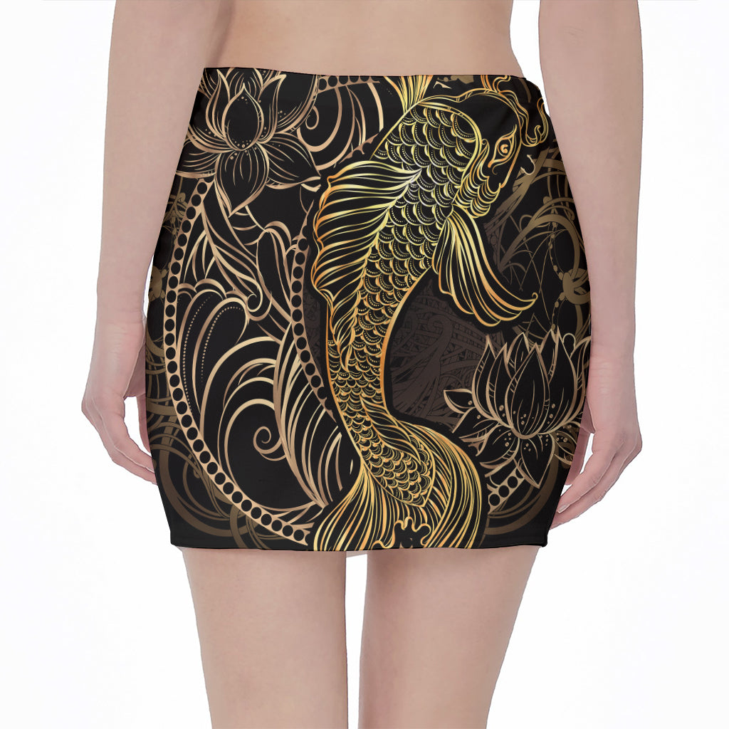 Gold Koi Carp Fish Print Pencil Mini Skirt