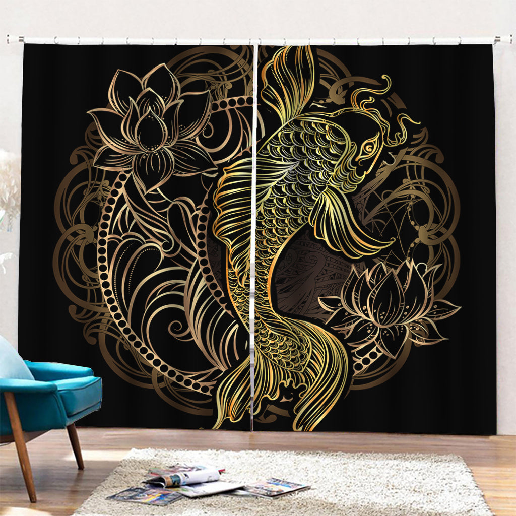 Gold Koi Carp Fish Print Pencil Pleat Curtains