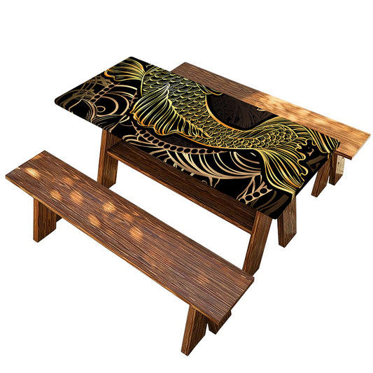 Gold Koi Carp Fish Print Picnic Table Cover