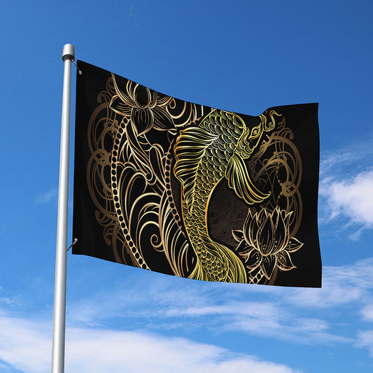 Gold Koi Carp Fish Print Polyester Flag