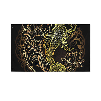 Gold Koi Carp Fish Print Polyester Flag