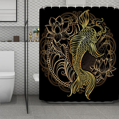Gold Koi Carp Fish Print Polyester Shower Curtain