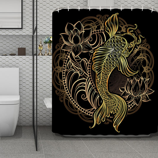 Gold Koi Carp Fish Print Polyester Shower Curtain