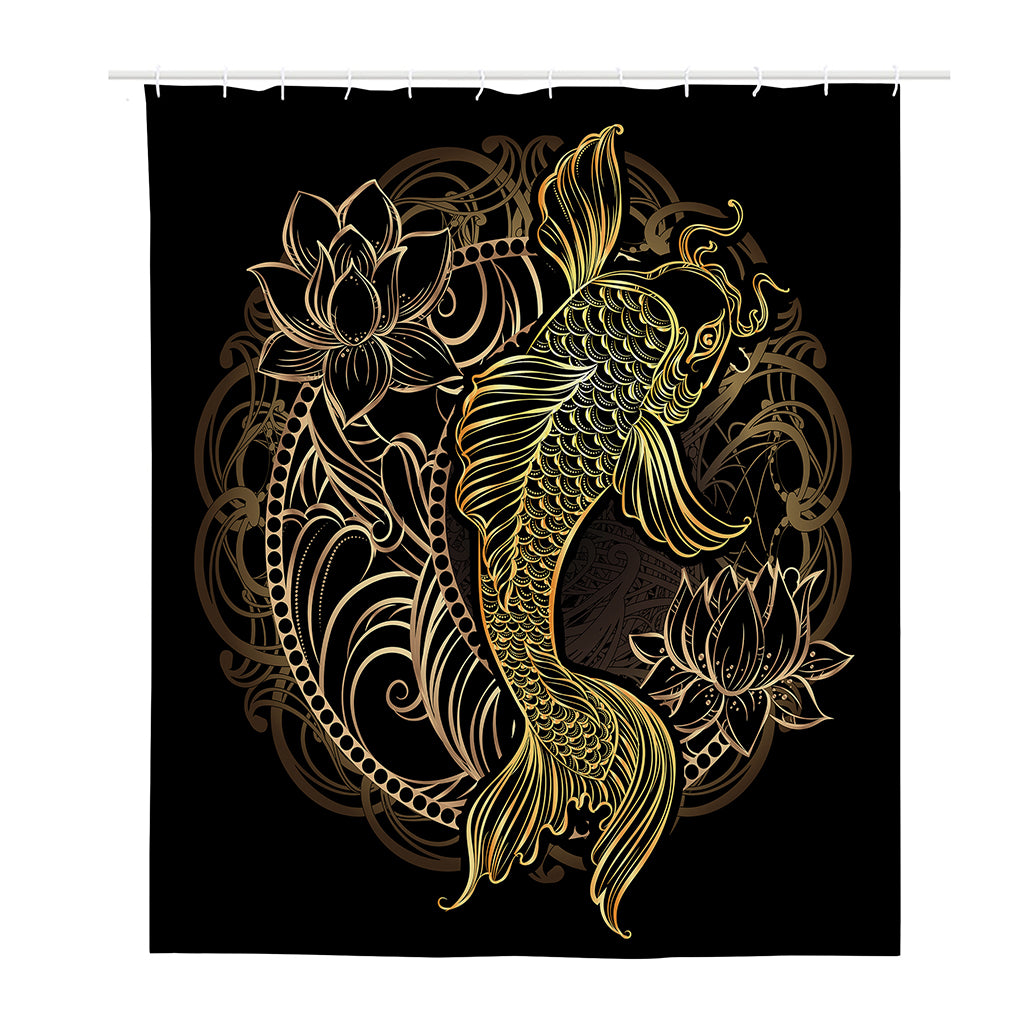 Gold Koi Carp Fish Print Polyester Shower Curtain
