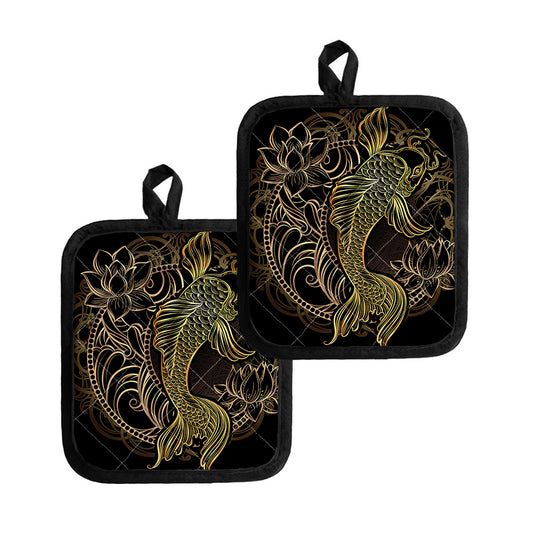 Gold Koi Carp Fish Print Pot Holders
