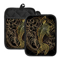 Gold Koi Carp Fish Print Pot Holders With Pocket