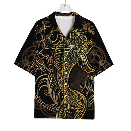 Gold Koi Carp Fish Print Rayon Hawaiian Shirt