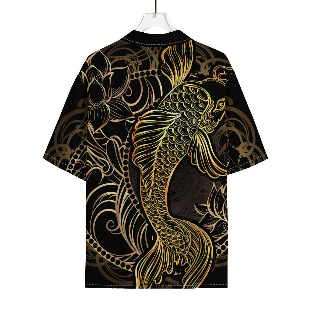 Gold Koi Carp Fish Print Rayon Hawaiian Shirt