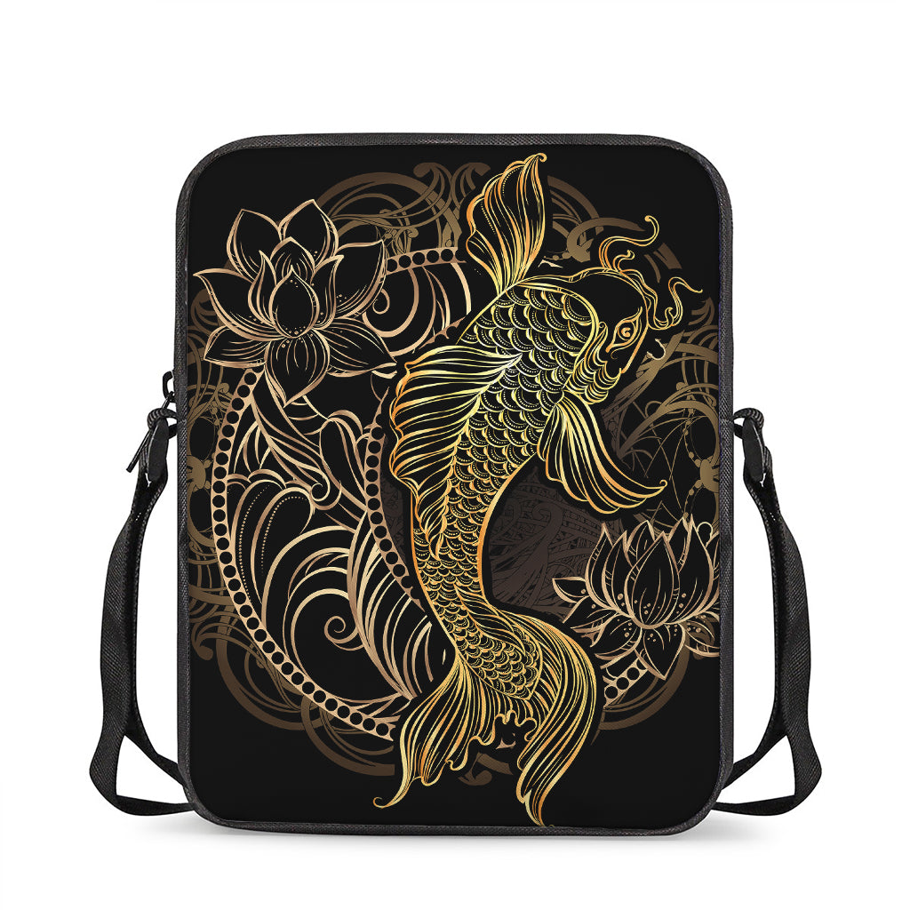 Gold Koi Carp Fish Print Rectangular Crossbody Bag