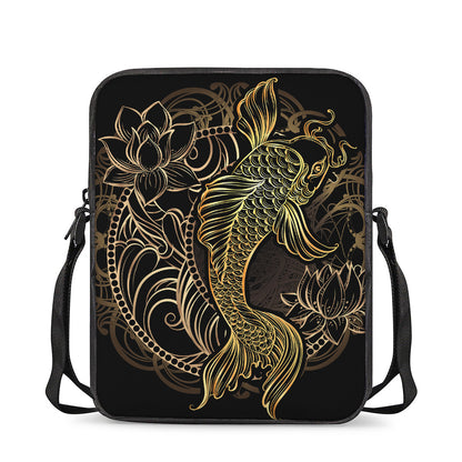 Gold Koi Carp Fish Print Rectangular Crossbody Bag