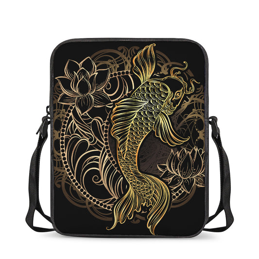 Gold Koi Carp Fish Print Rectangular Crossbody Bag