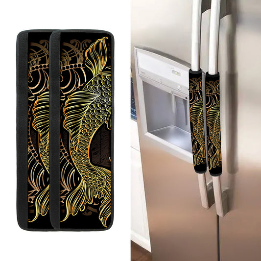 Gold Koi Carp Fish Print Refrigerator Handle Covers