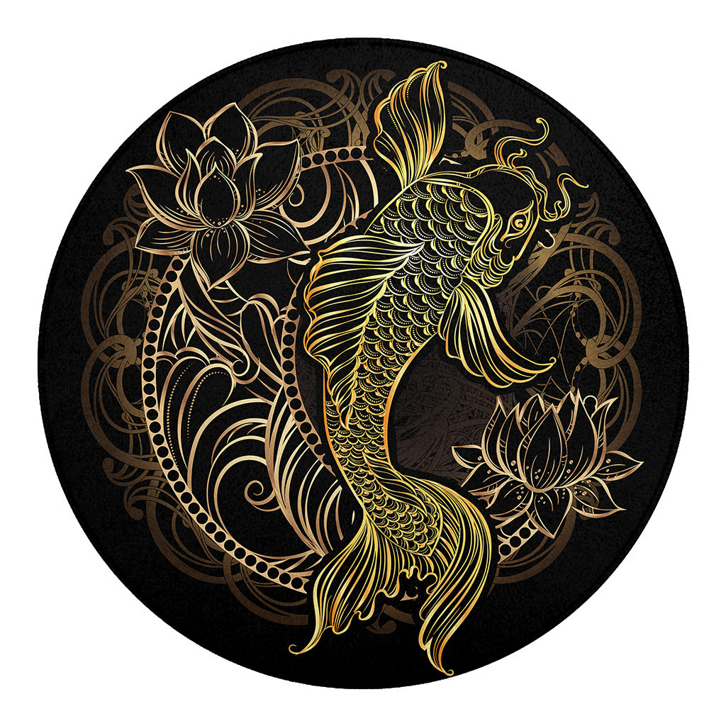 Gold Koi Carp Fish Print Round Blanket