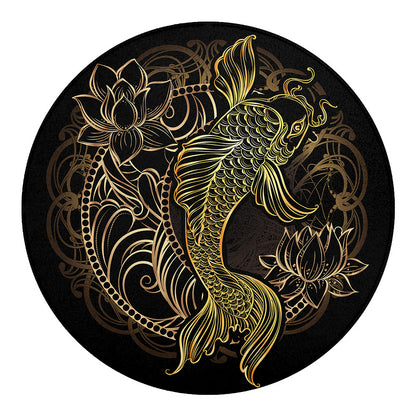 Gold Koi Carp Fish Print Round Blanket