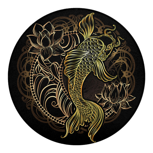 Gold Koi Carp Fish Print Round Blanket