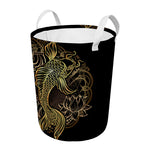 Gold Koi Carp Fish Print Round Laundry Basket