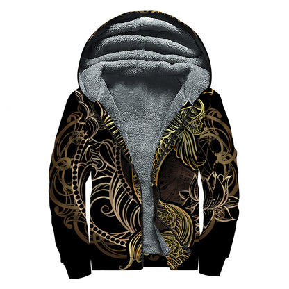 Gold Koi Carp Fish Print Sherpa Lined Zip Up Hoodie