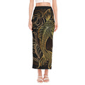 Gold Koi Carp Fish Print Side Slit Maxi Skirt