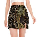 Gold Koi Carp Fish Print Side Slit Mini Skirt