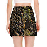 Gold Koi Carp Fish Print Side Slit Mini Skirt