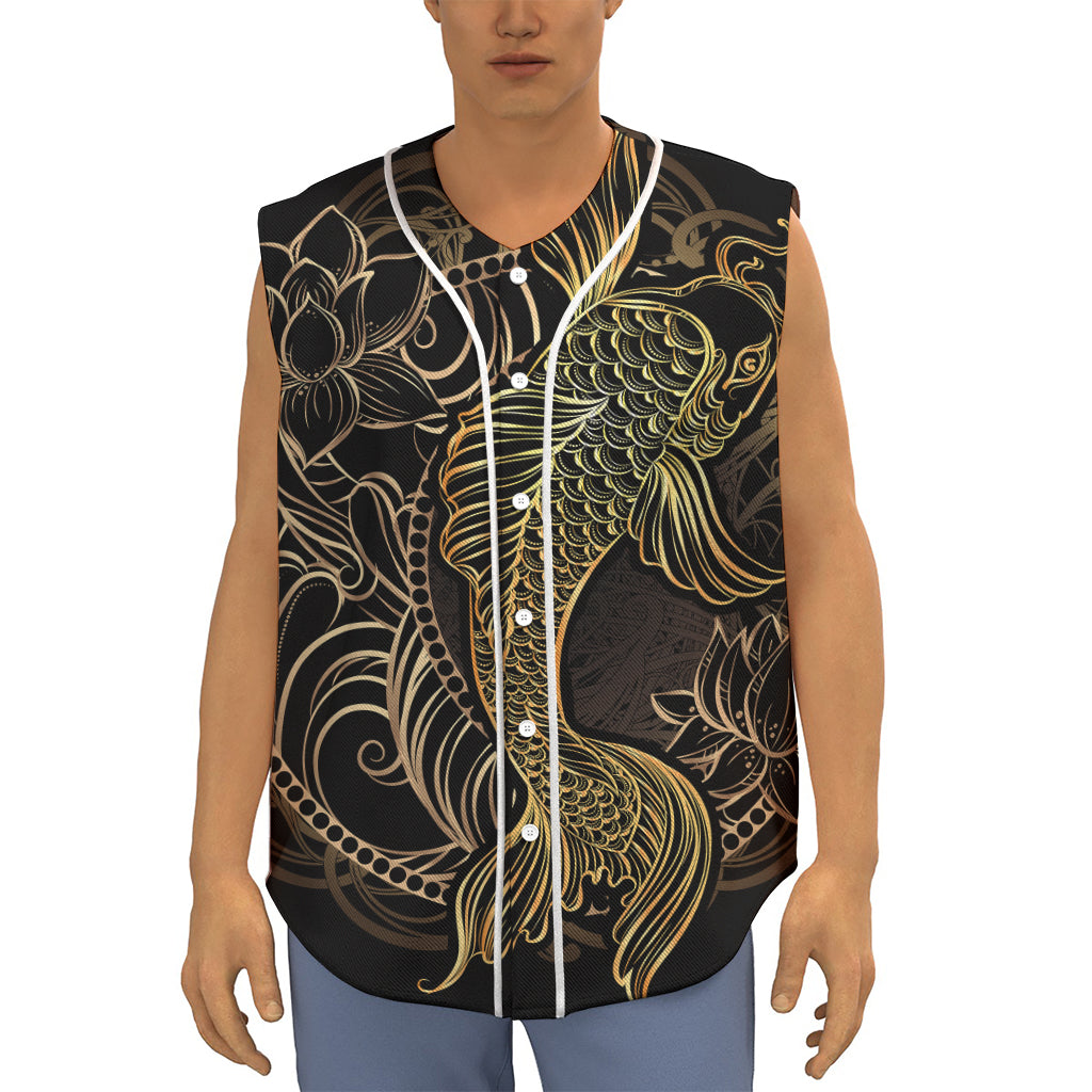 Gold Koi Carp Fish Print Sleeveless Baseball Jersey