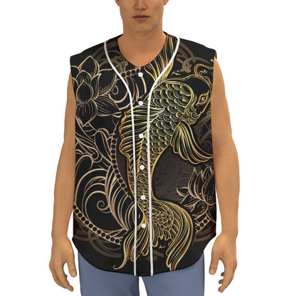 Gold Koi Carp Fish Print Sleeveless Baseball Jersey