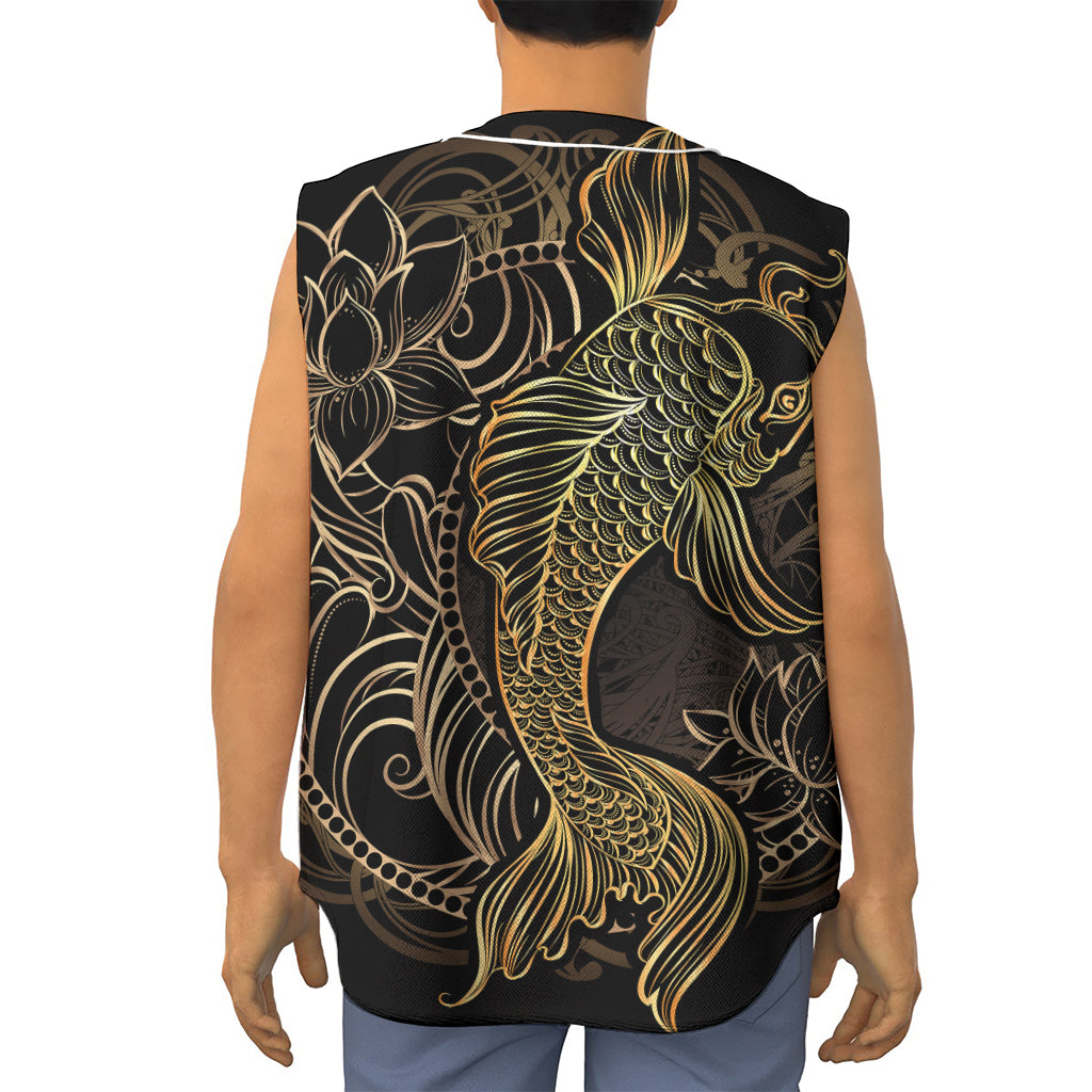 Gold Koi Carp Fish Print Sleeveless Baseball Jersey