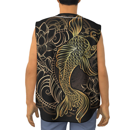 Gold Koi Carp Fish Print Sleeveless Baseball Jersey