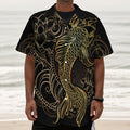Gold Koi Carp Fish Print Textured Short Sleeve Shirt