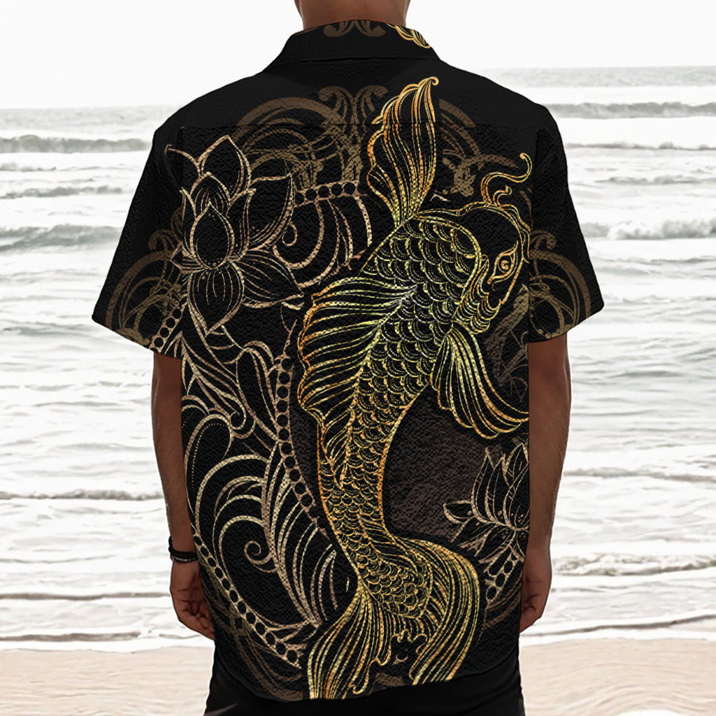 Gold Koi Carp Fish Print Textured Short Sleeve Shirt